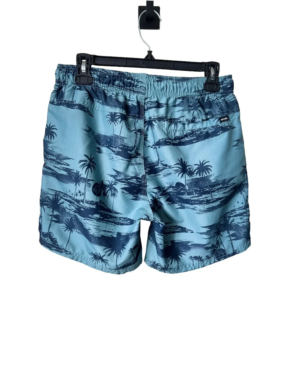 Rip Curl boy’s Blue Palm-Print Swim Trunks, Sz S
